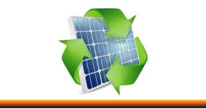 Solar panel with a recycling symbol illustration.