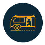 Icon showing an RV with an off-grid solar system